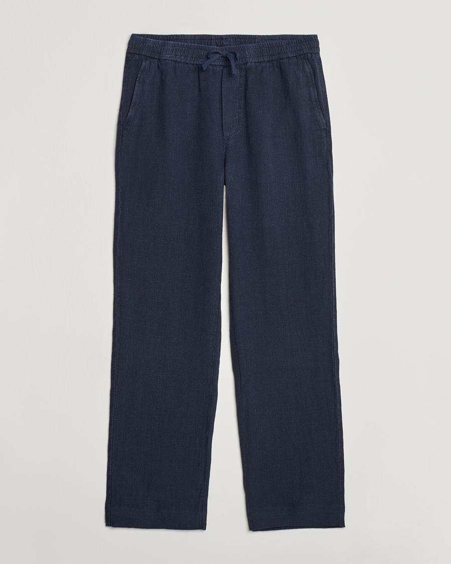 Men | Trousers | A Day's March | Tamiat Drawstring Linen Trousers Navy