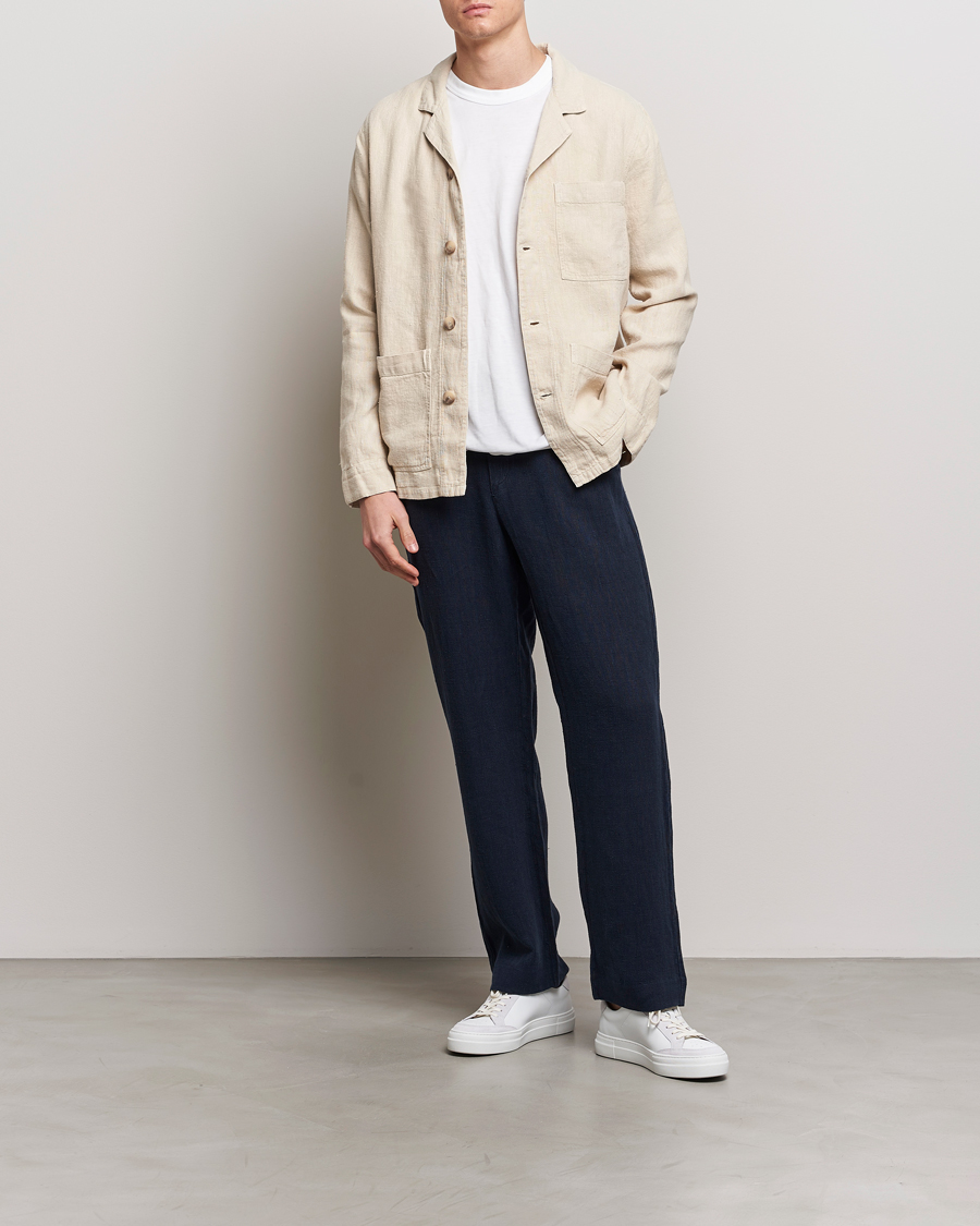 Men | Trousers | A Day's March | Tamiat Drawstring Linen Trousers Navy