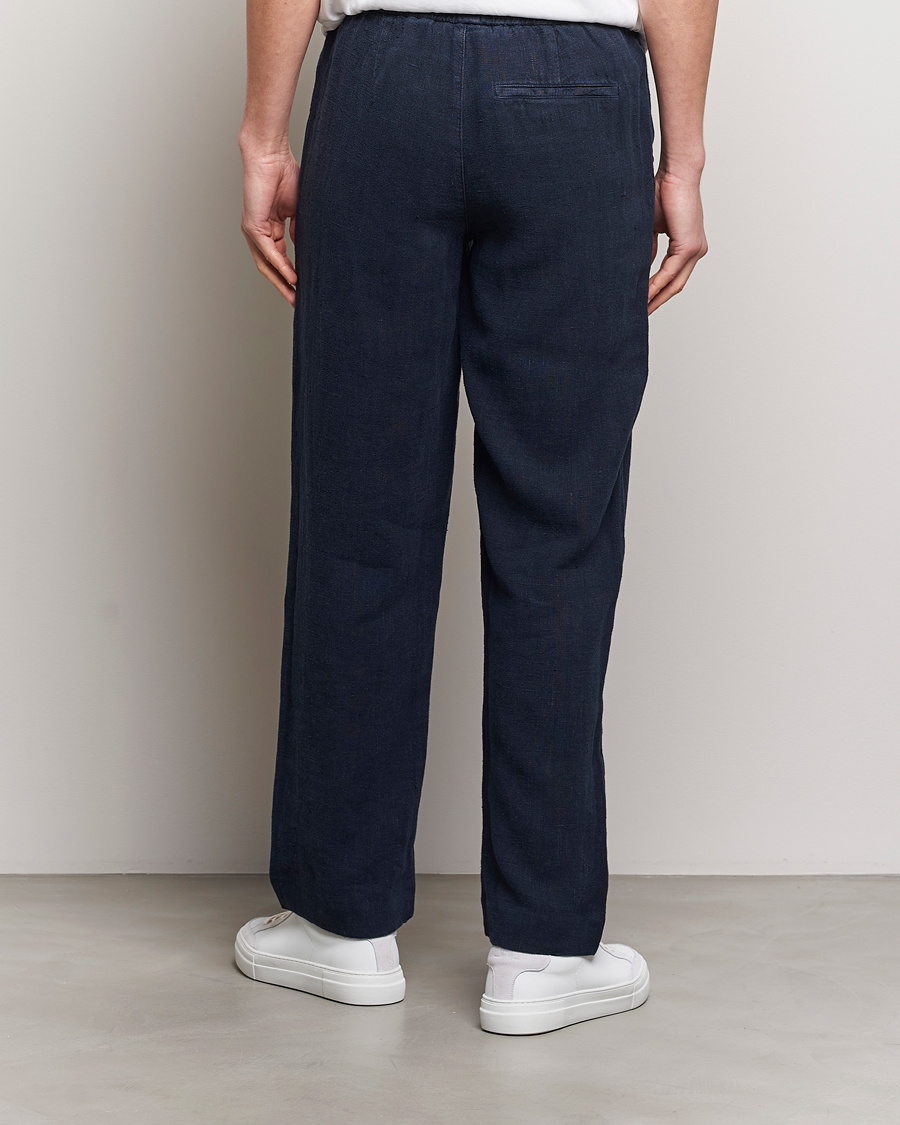 Men | Trousers | A Day's March | Tamiat Drawstring Linen Trousers Navy