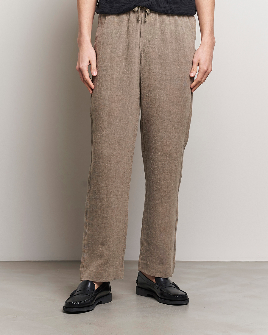 Men | Trousers | A Day's March | Tamiat Drawstring Linen Trousers Clay