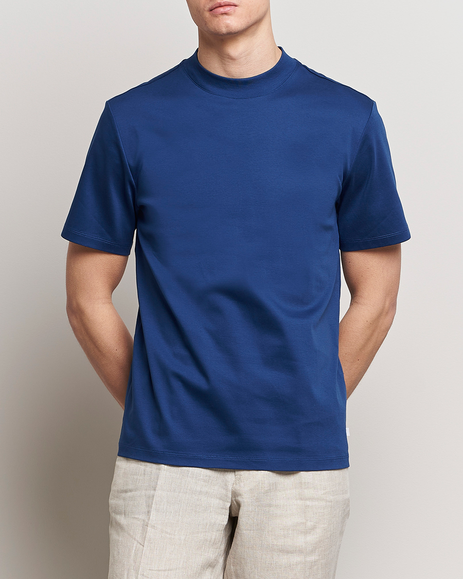Men | Short Sleeve T-shirts | J.Lindeberg | Ace Mock Neck T-Shirt Estate Blue