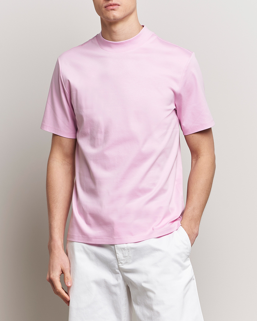 Men | Short Sleeve T-shirts | J.Lindeberg | Ace Mock Neck T-Shirt Pink Lavender