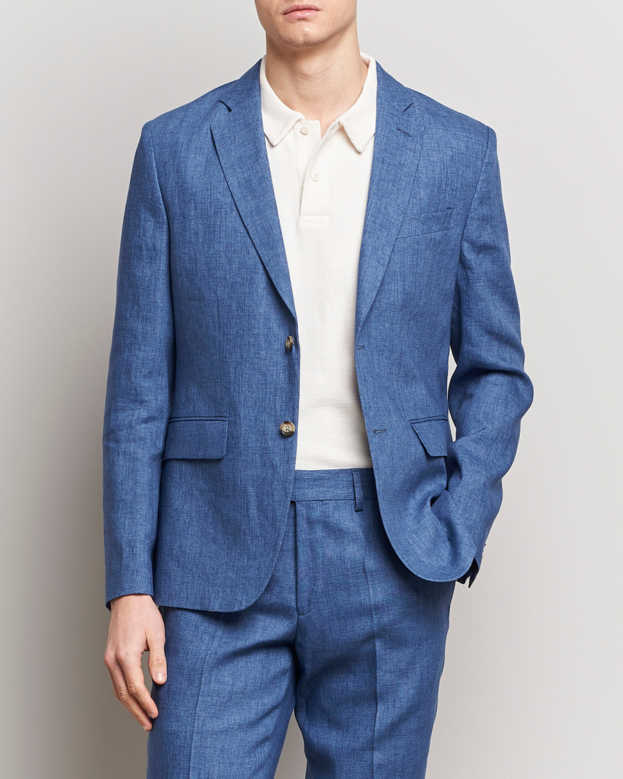 Men | Clothing | J.Lindeberg | Hopper U Super Linen Blazer Chambray Blue