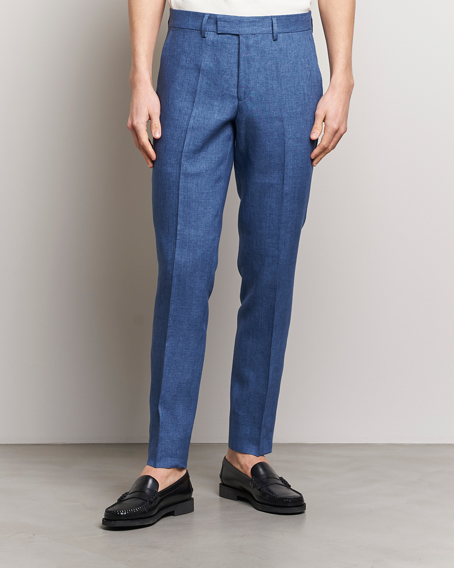Men | Suit Trousers | J.Lindeberg | Grant Super Linen Pants Chambray Blue