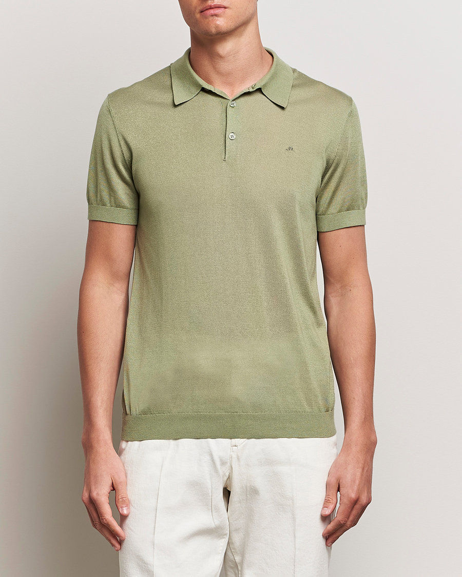 Men | Polo Shirts | J.Lindeberg | Ridge Lyocell Silk Polo Oil Green