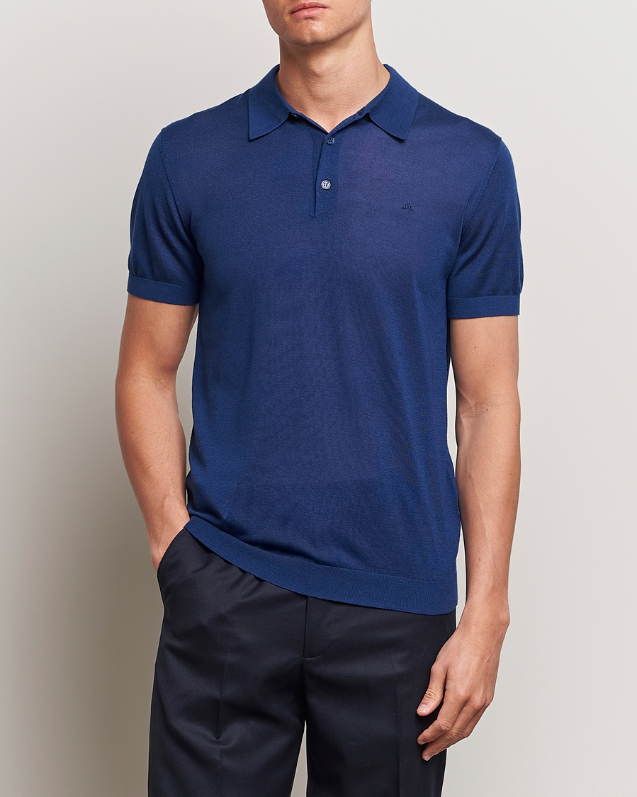 Men | Polo Shirts | J.Lindeberg | Ridge Lyocell Silk Polo Estate Blue