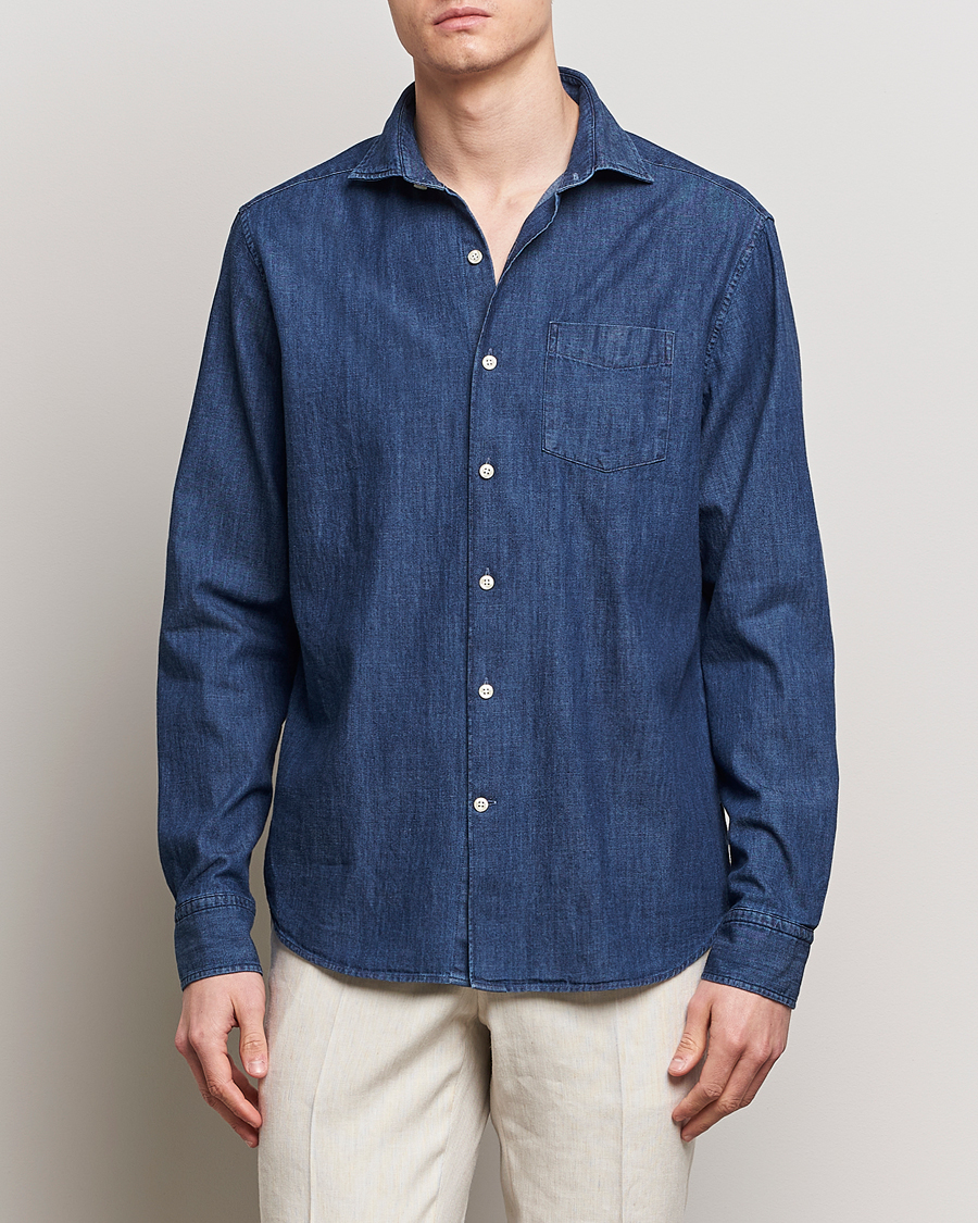 Men | Shirts | Oscar Jacobson | Reg Fit Wide Spread C Dark Indigo Midnight Blue