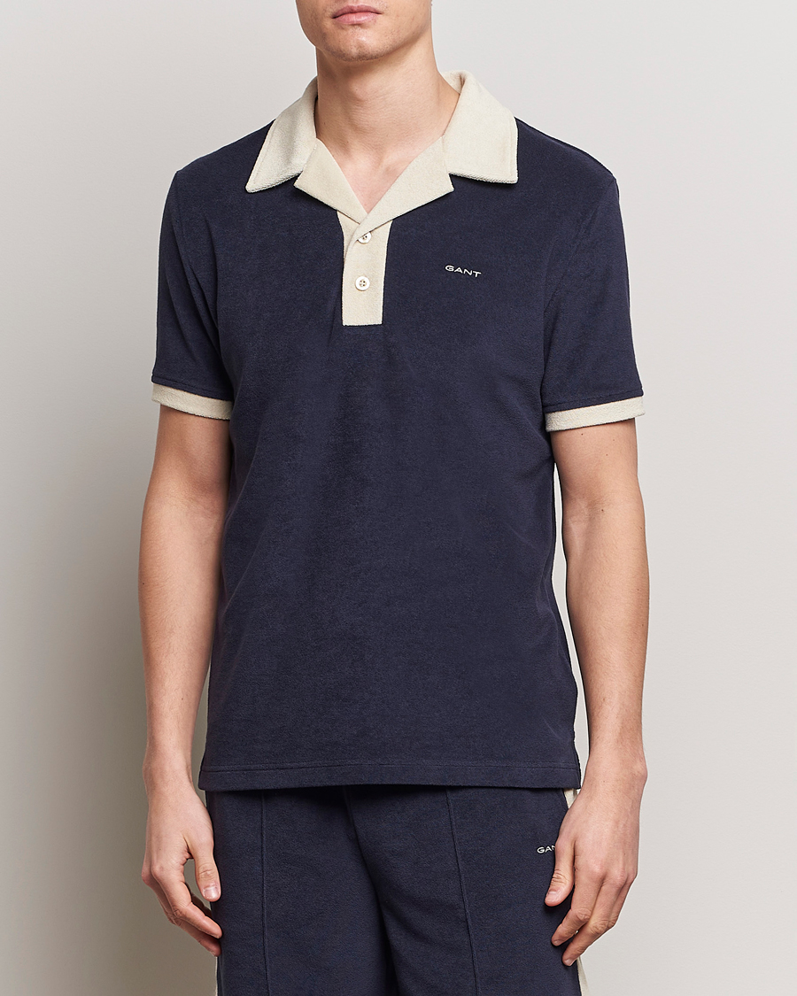 Men | Short Sleeve Polo Shirts | GANT | Towelling Resort Collar Polo Evening Blue