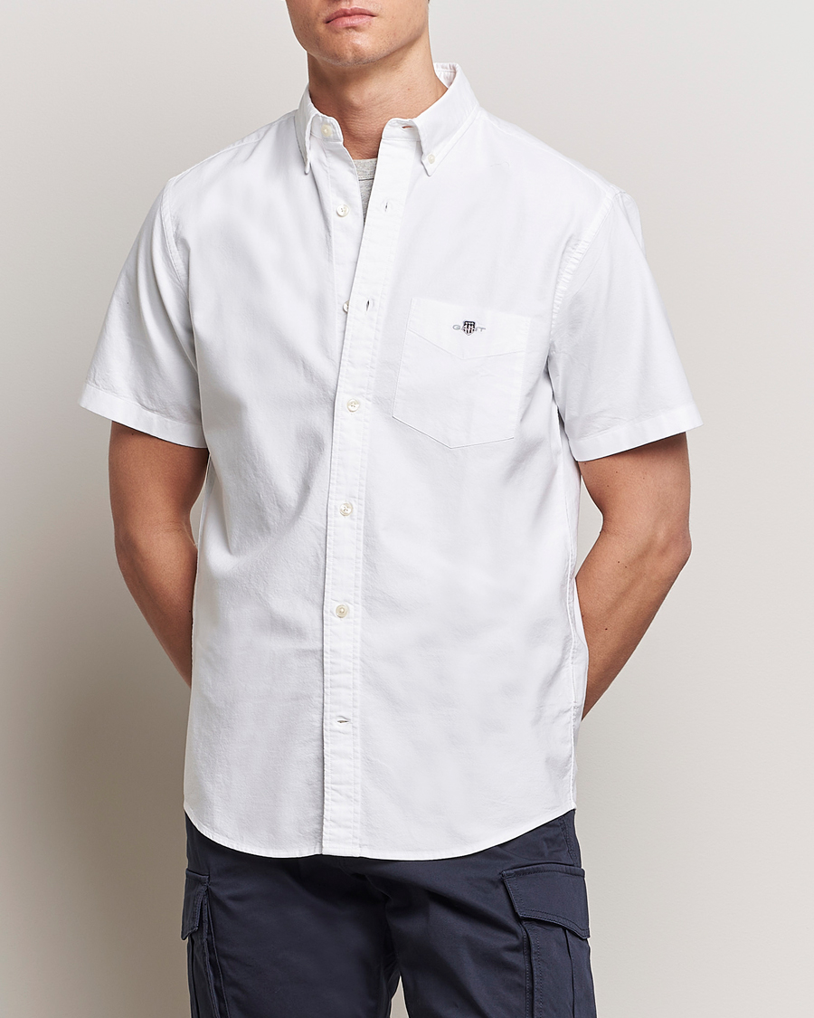 Men | Short Sleeve Shirts | GANT | Regular Short Sleeve Oxford Shirt White