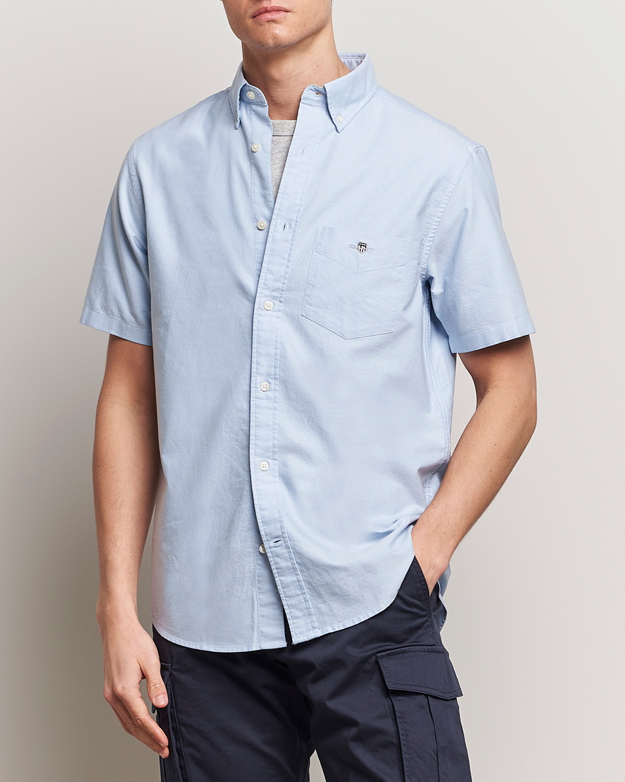 Men | Short Sleeve Shirts | GANT | Regular Short Sleeve Oxford Shirt Light Blue