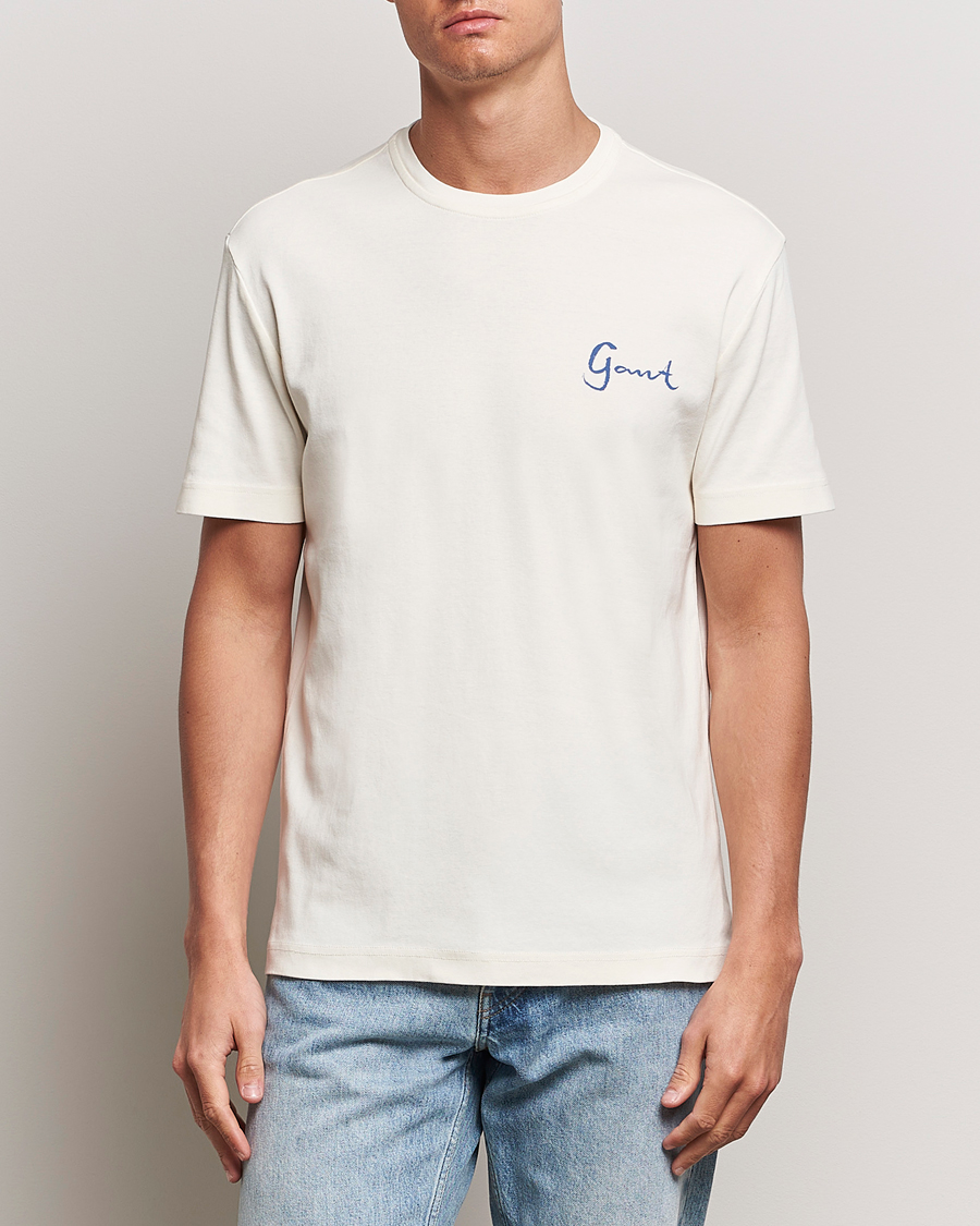 Men | White t-shirts | GANT | Graphic Printed T-Shirt Cream