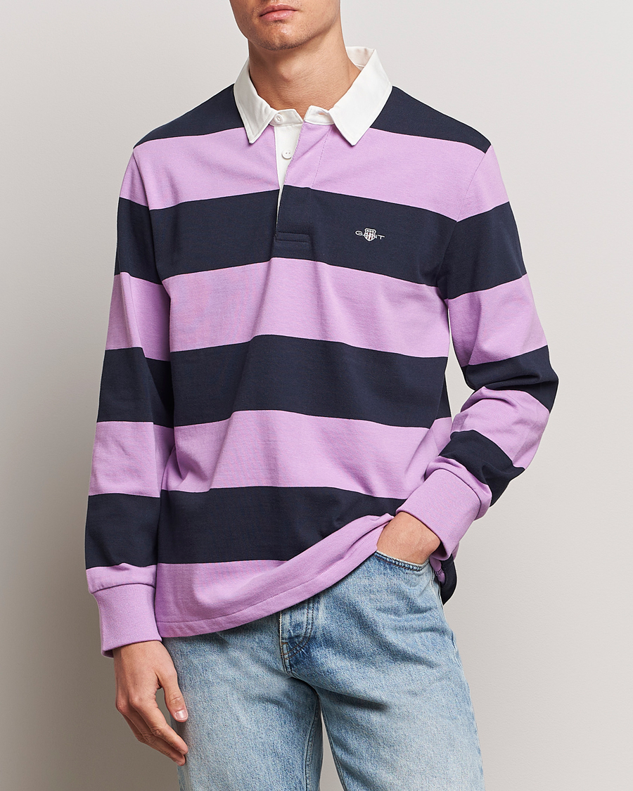 Men | Sweaters & Knitwear | GANT | Reg Shield Striped Heavy Rugger Orchid Lilac