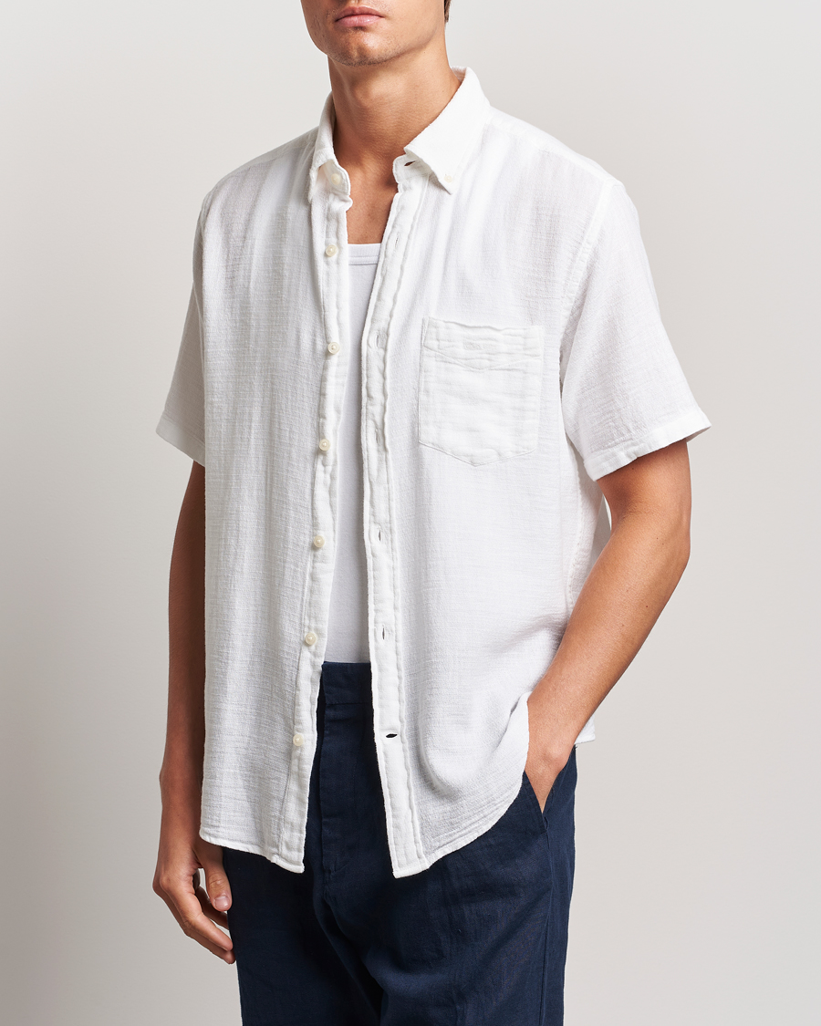 Men | Clothing | GANT | Cotton/Linen Texture Short Sleeve Shirt White