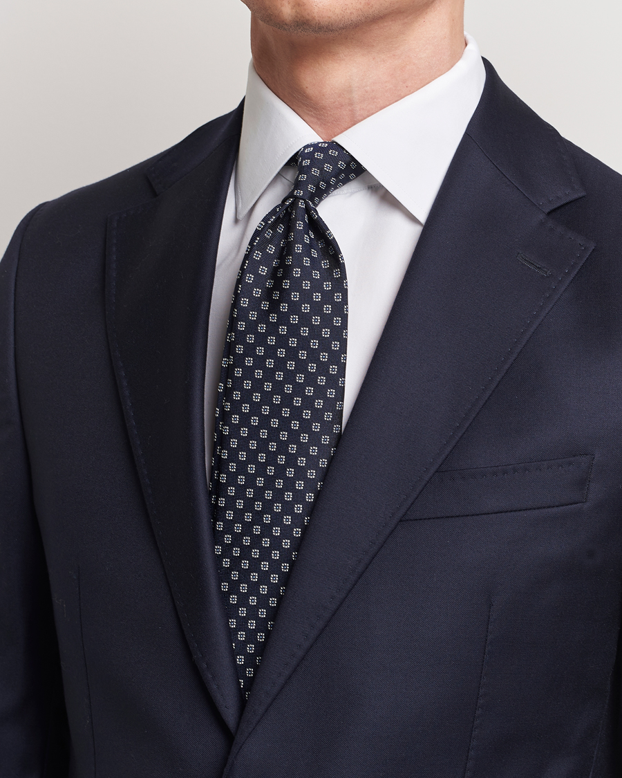 Men | Dark Suit | E. Marinella | 3-Fold Jacquard Silk Tie Navy