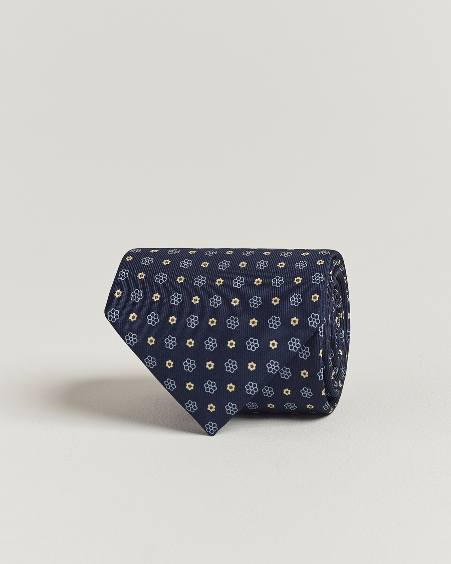 Men | E. Marinella 3-Fold Printed Silk Tie Navy | E. Marinella | 3-Fold Printed Silk Tie Navy