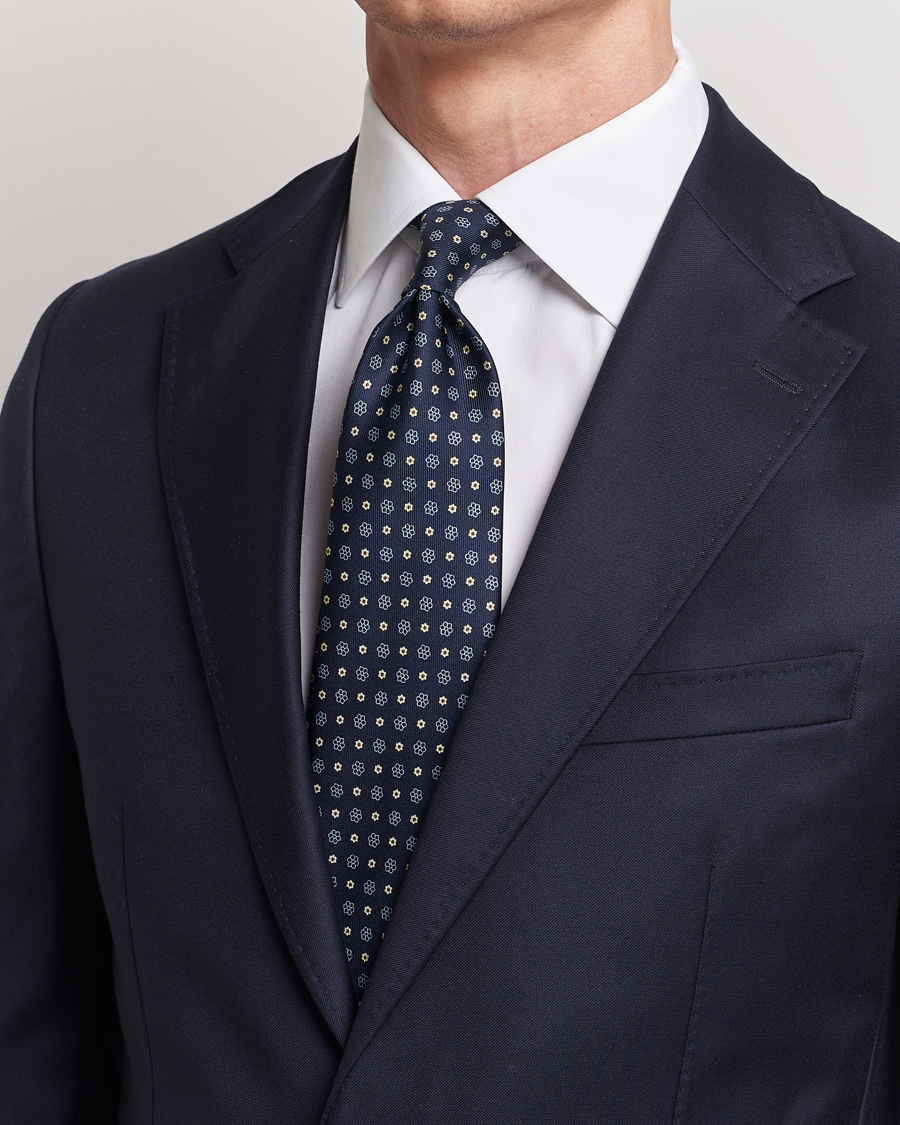 Men | Dark Suit | E. Marinella | 3-Fold Printed Silk Tie Navy