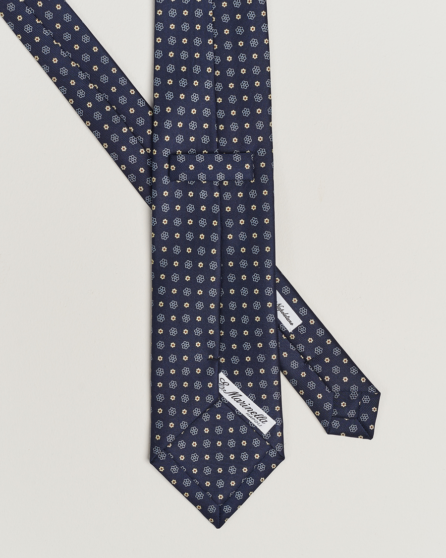 Men | Ties | E. Marinella | 3-Fold Printed Silk Tie Navy