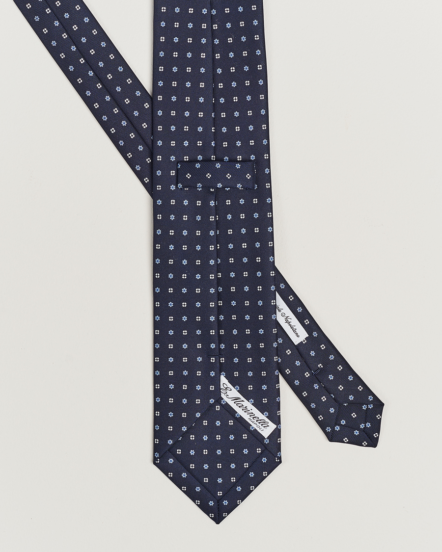 Men |  | E. Marinella | 3-Fold Printed Silk Tie Navy