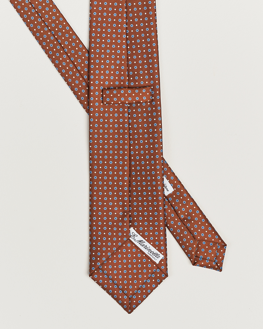 E. Marinella 3-Fold Printed Silk Tie Brown at CareOfCarl.com
