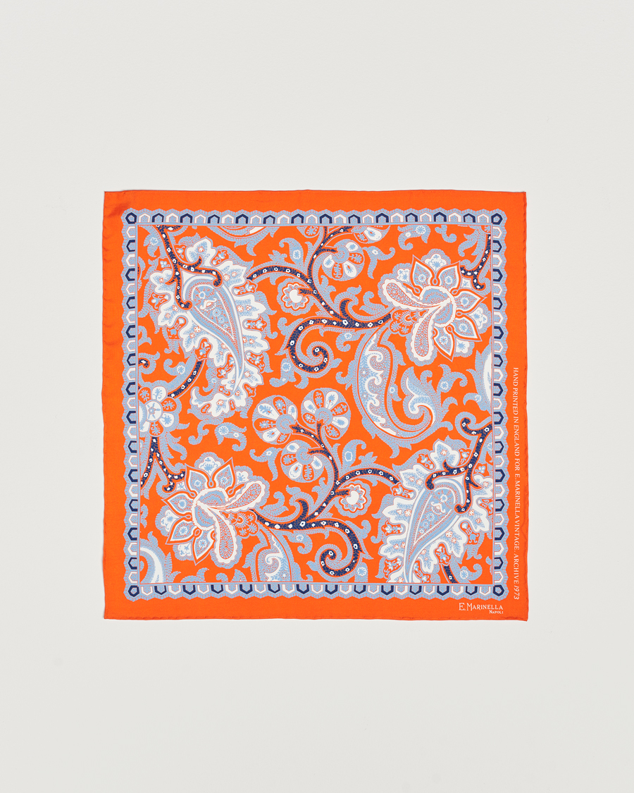 Men |  | E. Marinella | Archive Printed Silk Pocket Square Orange