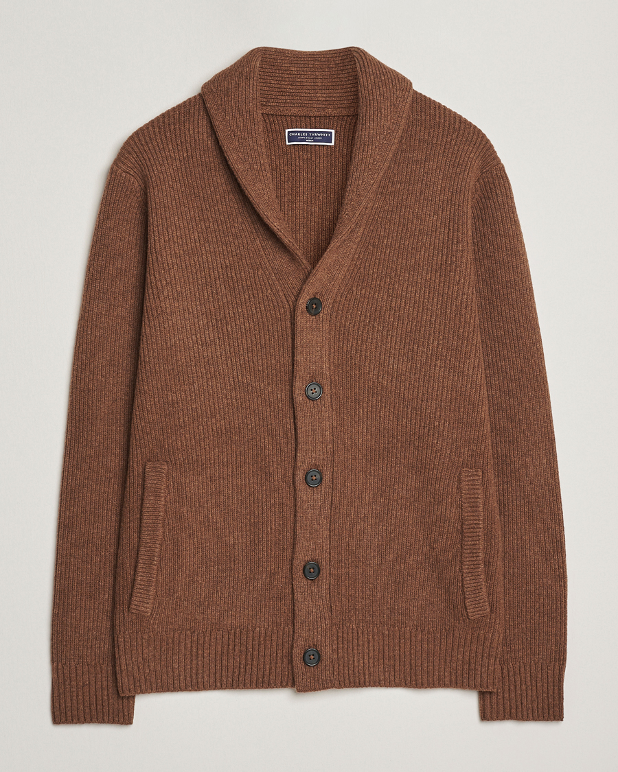 Men |  | Charles Tyrwhitt | Chunky Merino Shawl Neck Cardigan Toffee