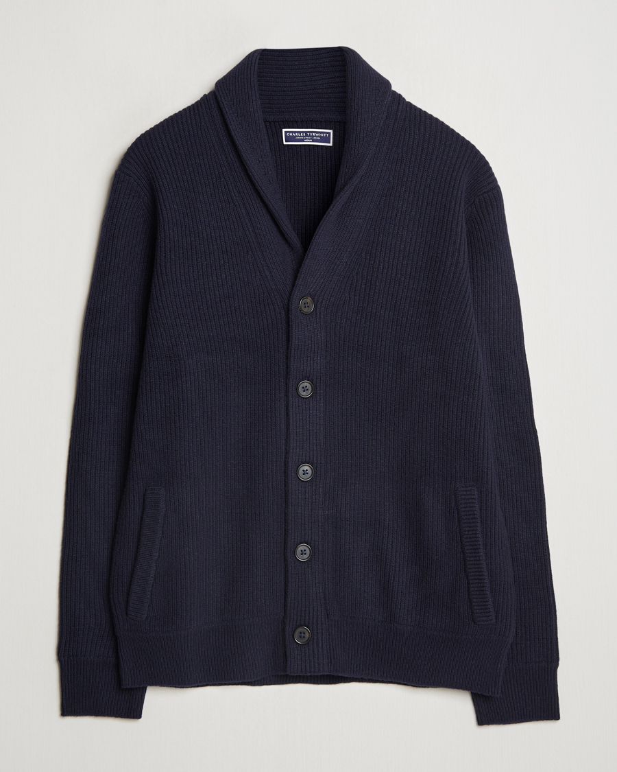 Men | Sweaters & Knitwear | Charles Tyrwhitt | Chunky Merino Shawl Neck Cardigan Navy