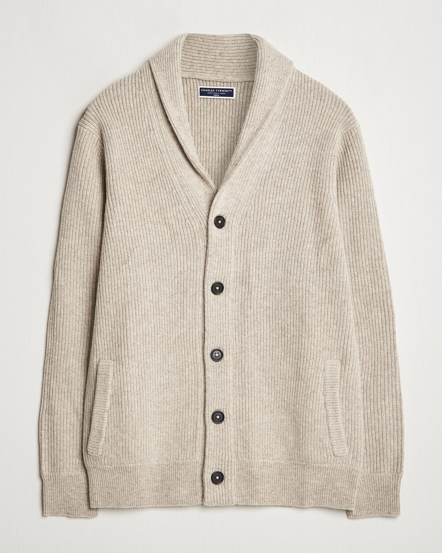 Men | Sweaters & Knitwear | Charles Tyrwhitt | Chunky Merino Shawl Neck Cardigan Oatmeal