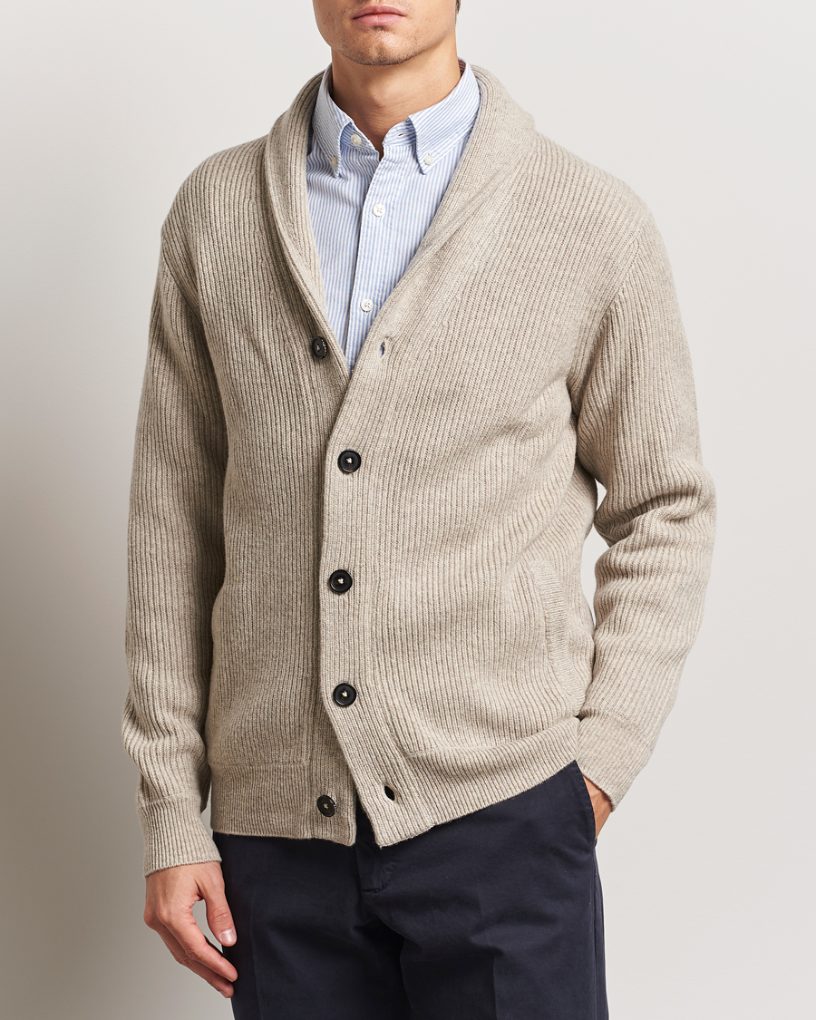 Men | Sweaters & Knitwear | Charles Tyrwhitt | Chunky Merino Shawl Neck Cardigan Oatmeal