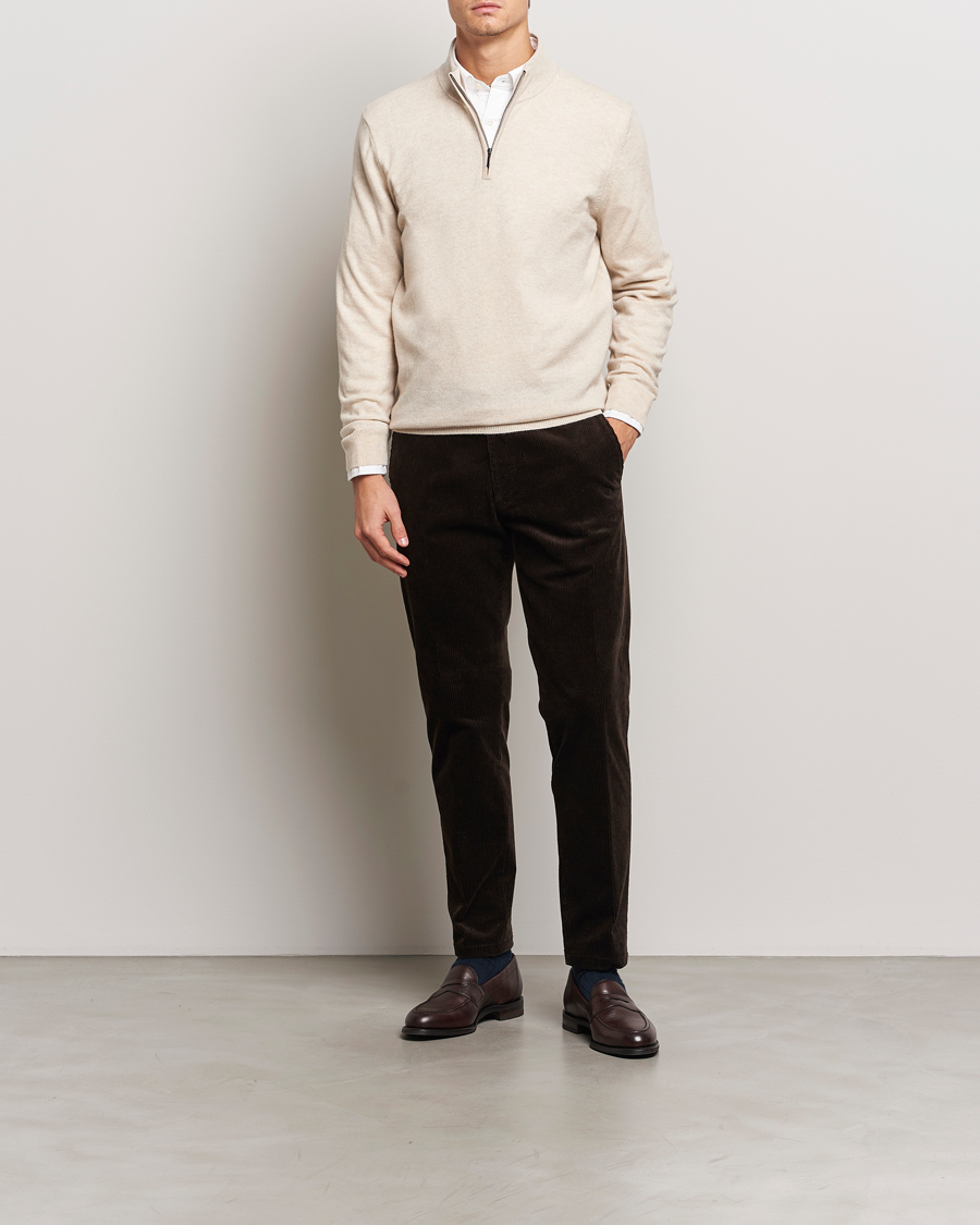 Men | Sweaters & Knitwear | Charles Tyrwhitt | Pure Cashmere Zip Neck Jumper Cream