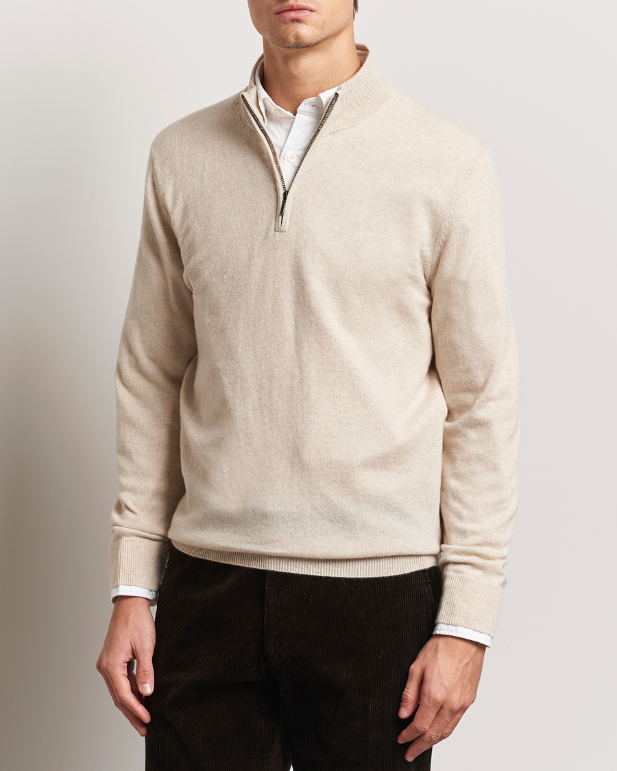 Men | Sweaters & Knitwear | Charles Tyrwhitt | Pure Cashmere Zip Neck Jumper Cream