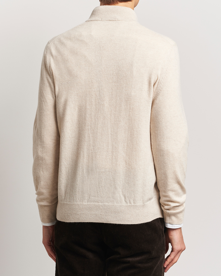Men | Sweaters & Knitwear | Charles Tyrwhitt | Pure Cashmere Zip Neck Jumper Cream