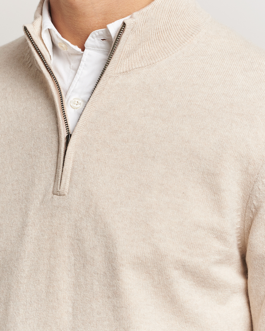 Men | Sweaters & Knitwear | Charles Tyrwhitt | Pure Cashmere Zip Neck Jumper Cream