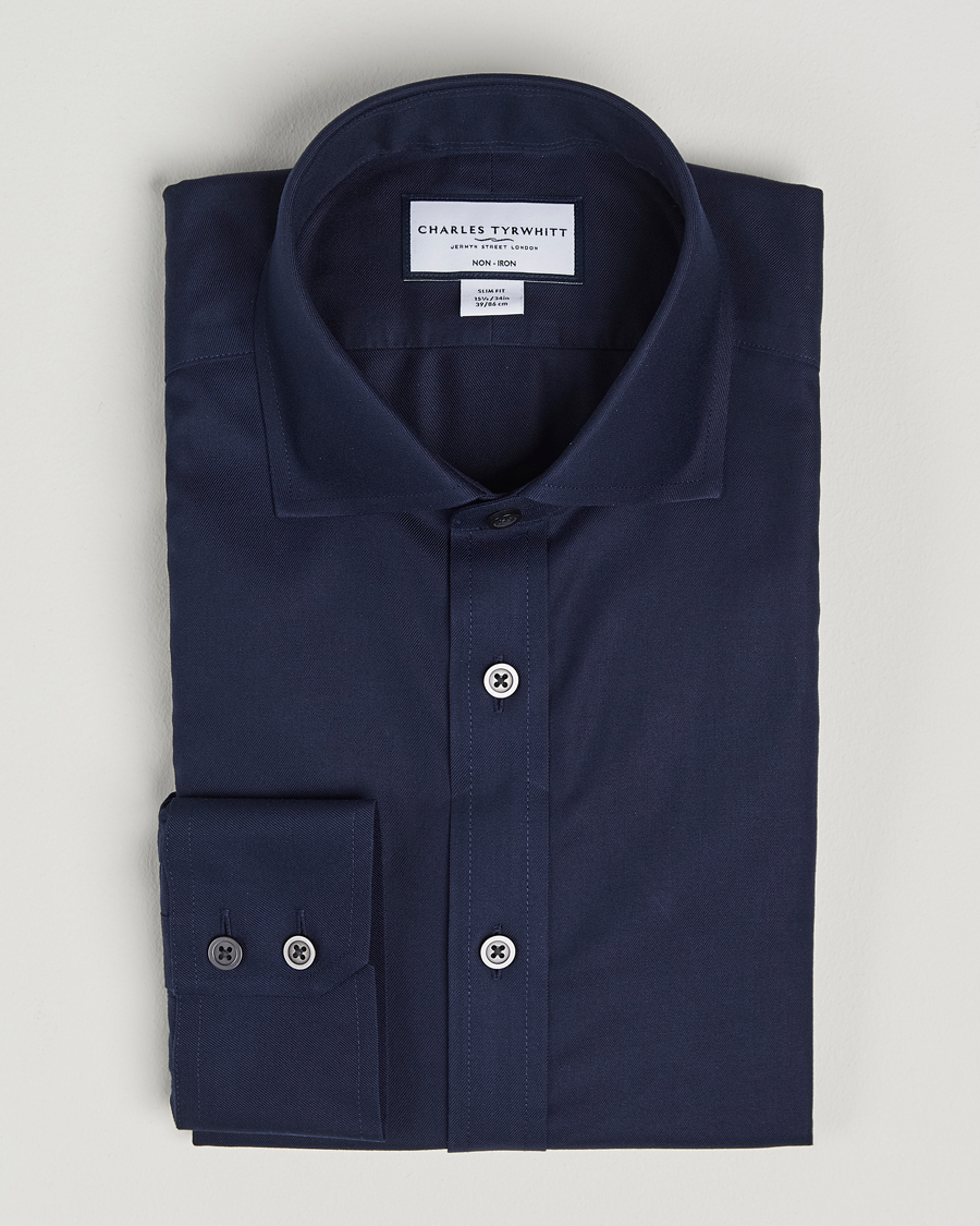 Men | Shirts | Charles Tyrwhitt | Slim Fit Non Iron Cotton Twill Shirt Navy