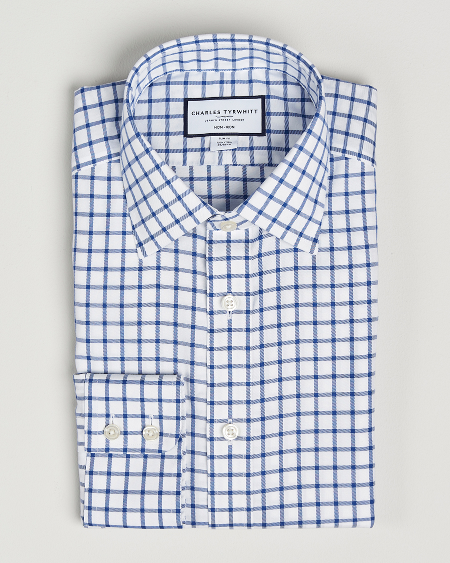 Men | Shirts | Charles Tyrwhitt | Slim Fit Non Iron Grid Check Shirt Royal Blue
