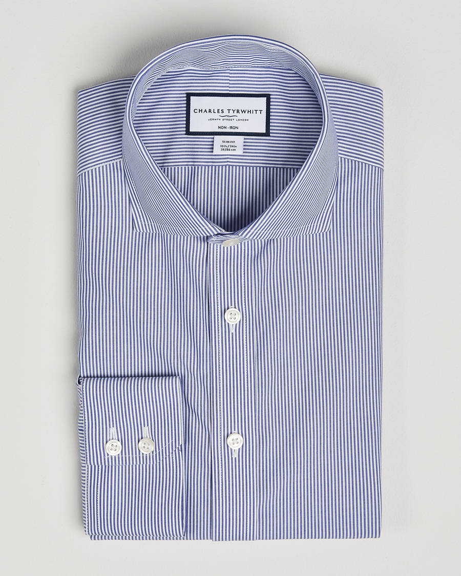 Men | Shirts | Charles Tyrwhitt | Slim Fit Non Iron Bengal Stripe Poplin Shirt Navy