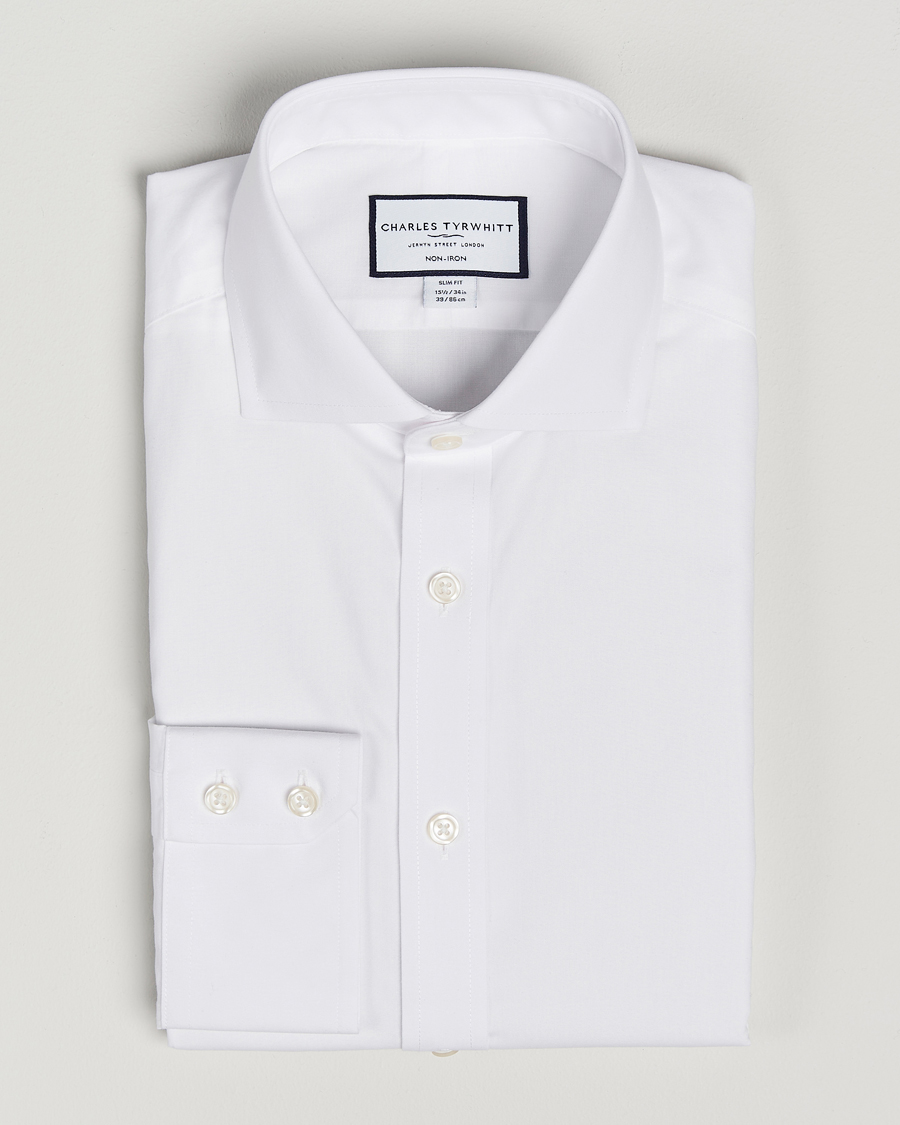 Men | Shirts | Charles Tyrwhitt | Slim Fit Non Iron Poplin Cut Away Shirt White