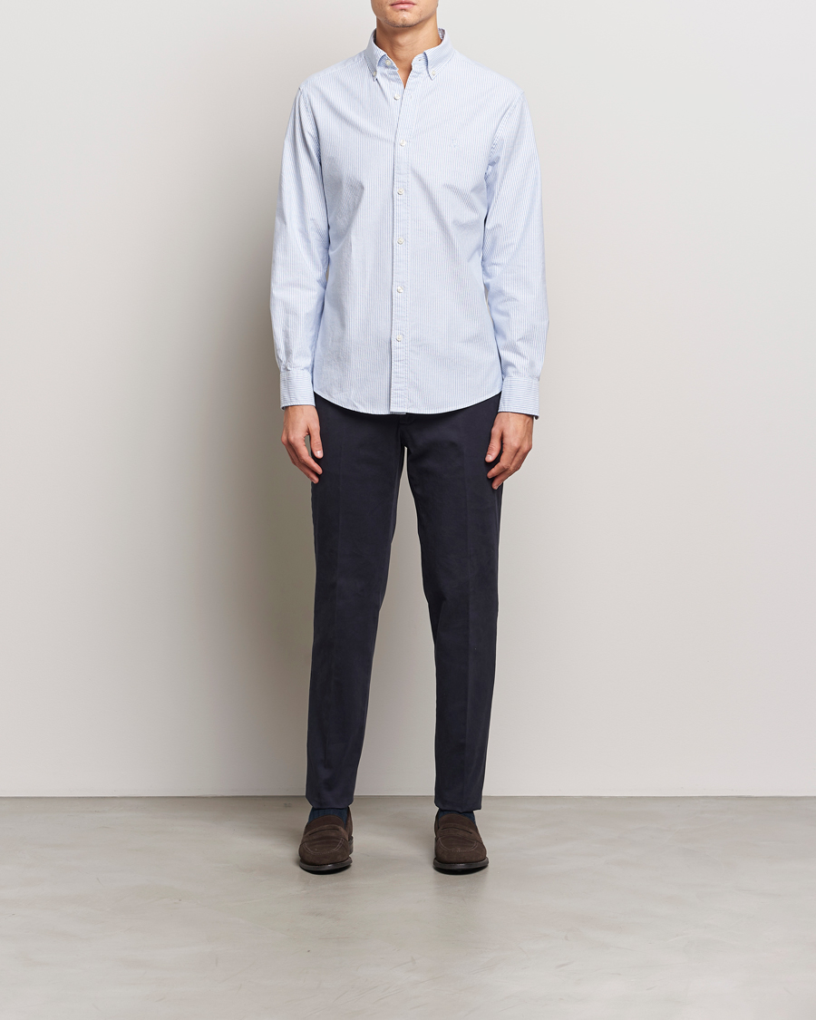 Men | Shirts | Charles Tyrwhitt | Button Down Stretch Oxford Shirt Blue/Whte