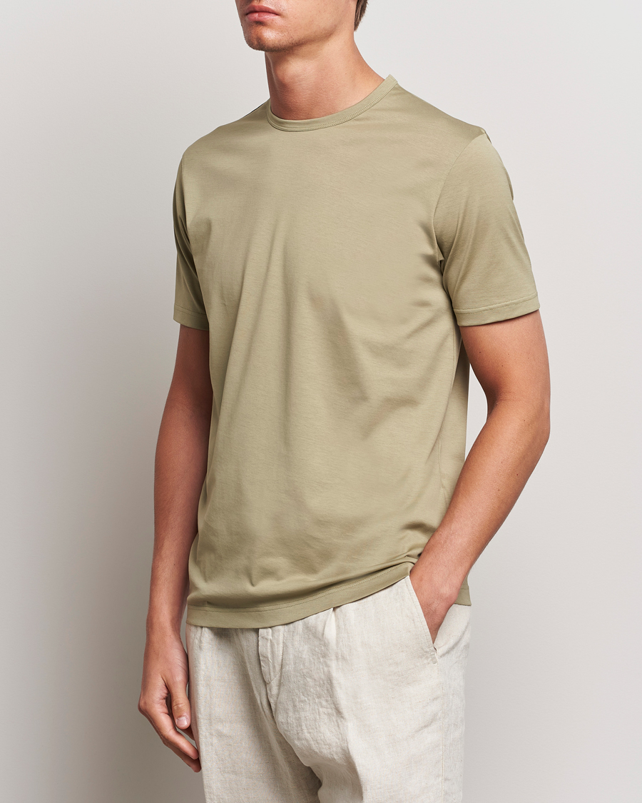 Men | Short Sleeve T-shirts | Sunspel | Crew Neck Cotton Tee Pale Khaki