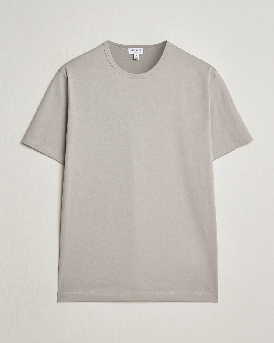 Men | T-Shirts | Sunspel | Crew Neck Q82 Cotton T-Shirt Mid Grey