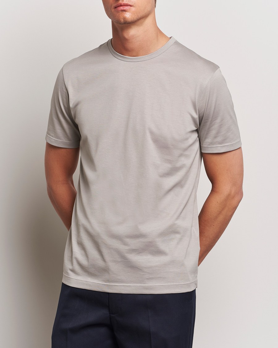Men | Short Sleeve T-shirts | Sunspel | Crew Neck Cotton Tee Mid Grey