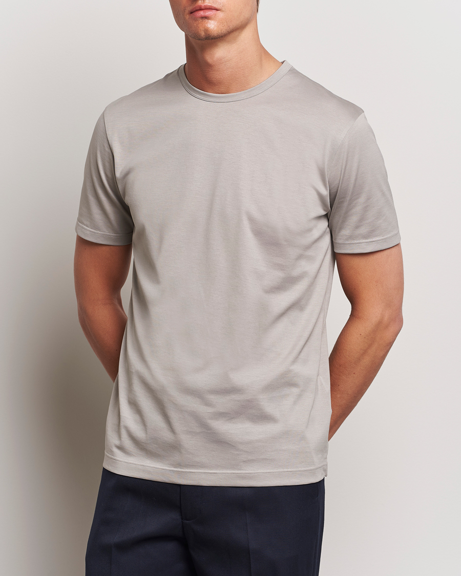 Men | T-Shirts | Sunspel | Crew Neck Q82 Cotton T-Shirt Mid Grey