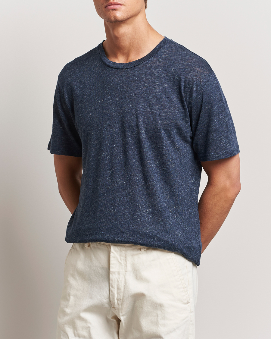 Men |  | Sunspel | Linen T-Shirt Navy Melange