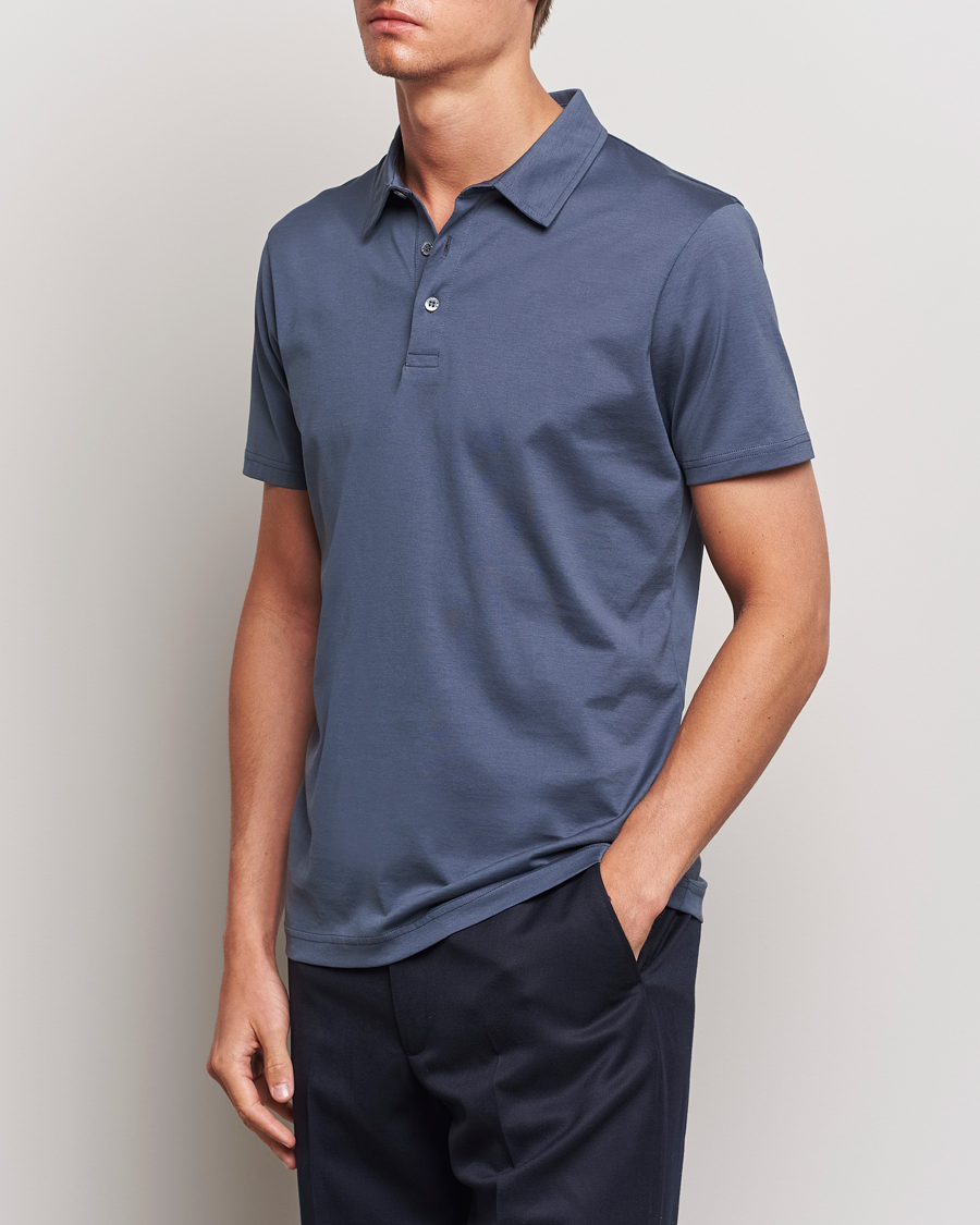 Men | What's new | Sunspel | Cotton Jersey Polo Slate Blue