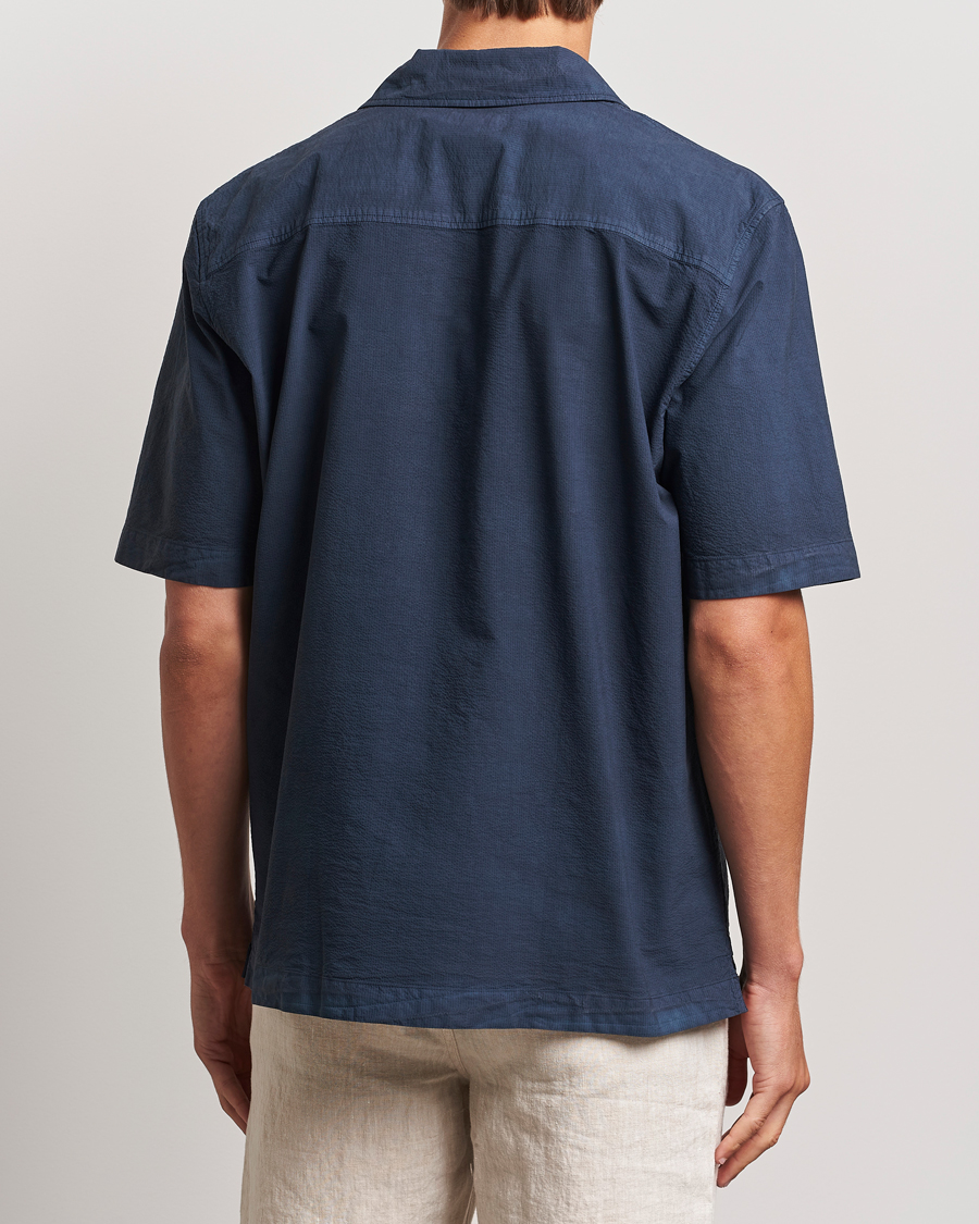 Men | Shirts | Sunspel | Lightweight Seersucker Shirt Navy
