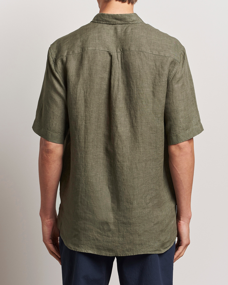 Men | Shirts | Sunspel | Short Sleeved Linen Shirt Khaki