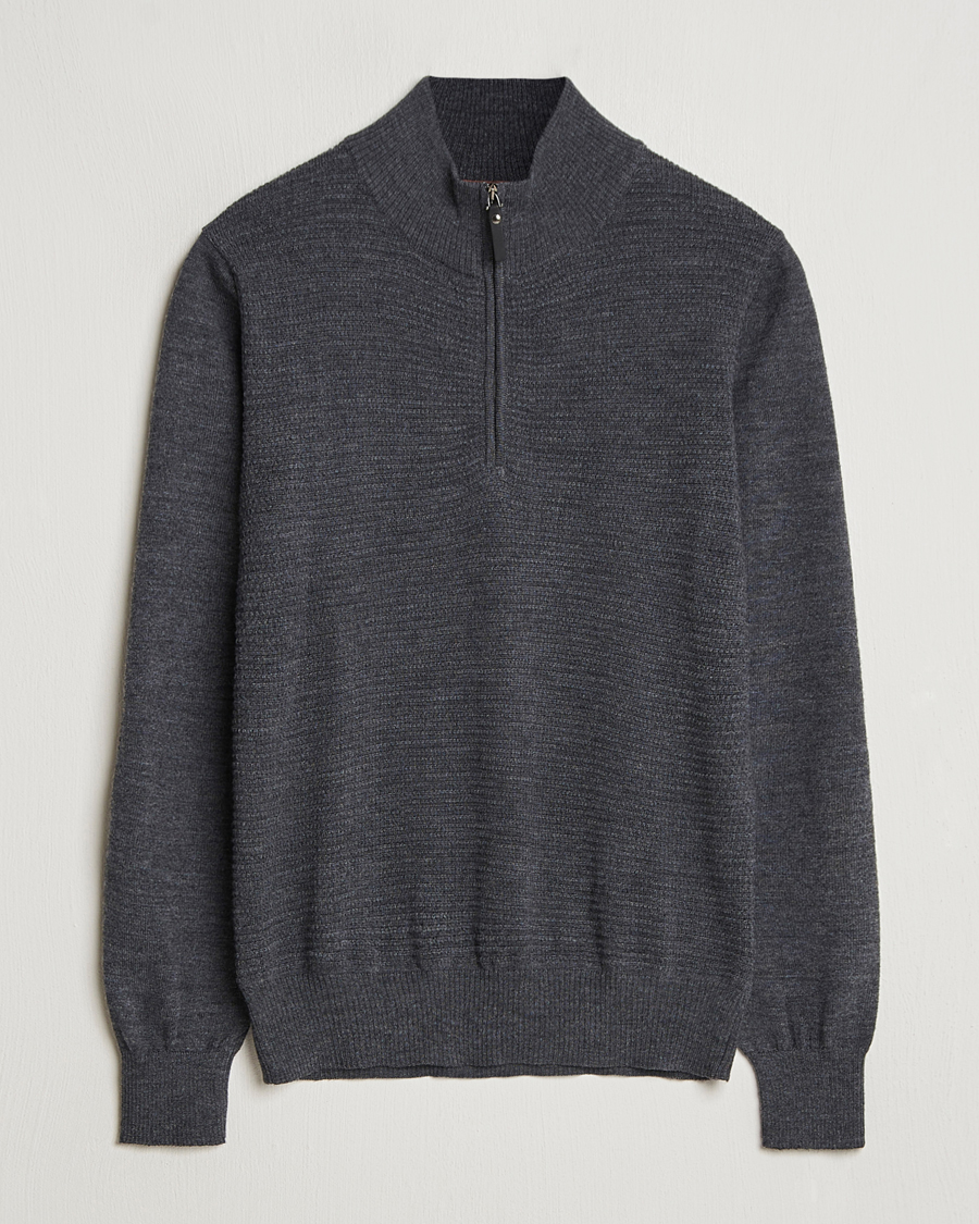 Men | Sweaters & Knitwear | Canali | Textured Knit Half Zip Charcoal