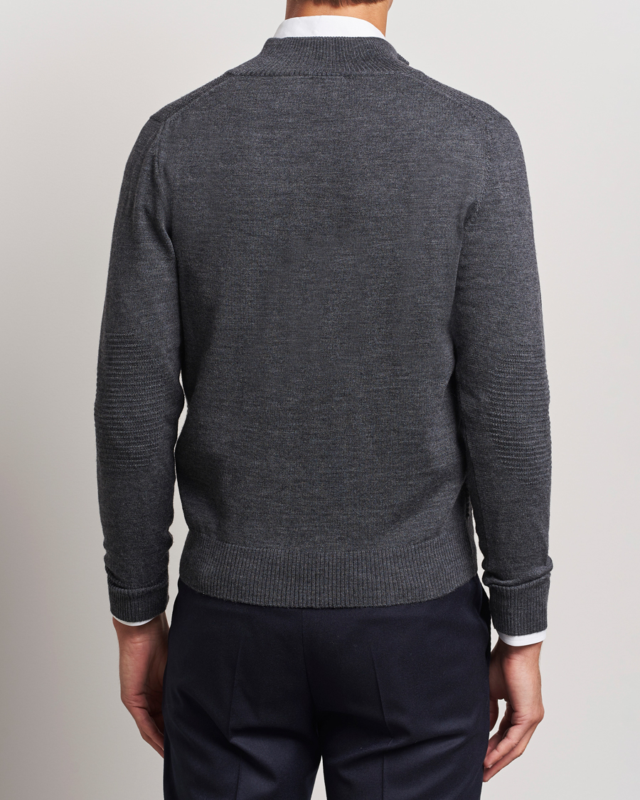 Men | Sweaters & Knitwear | Canali | Textured Knit Half Zip Charcoal