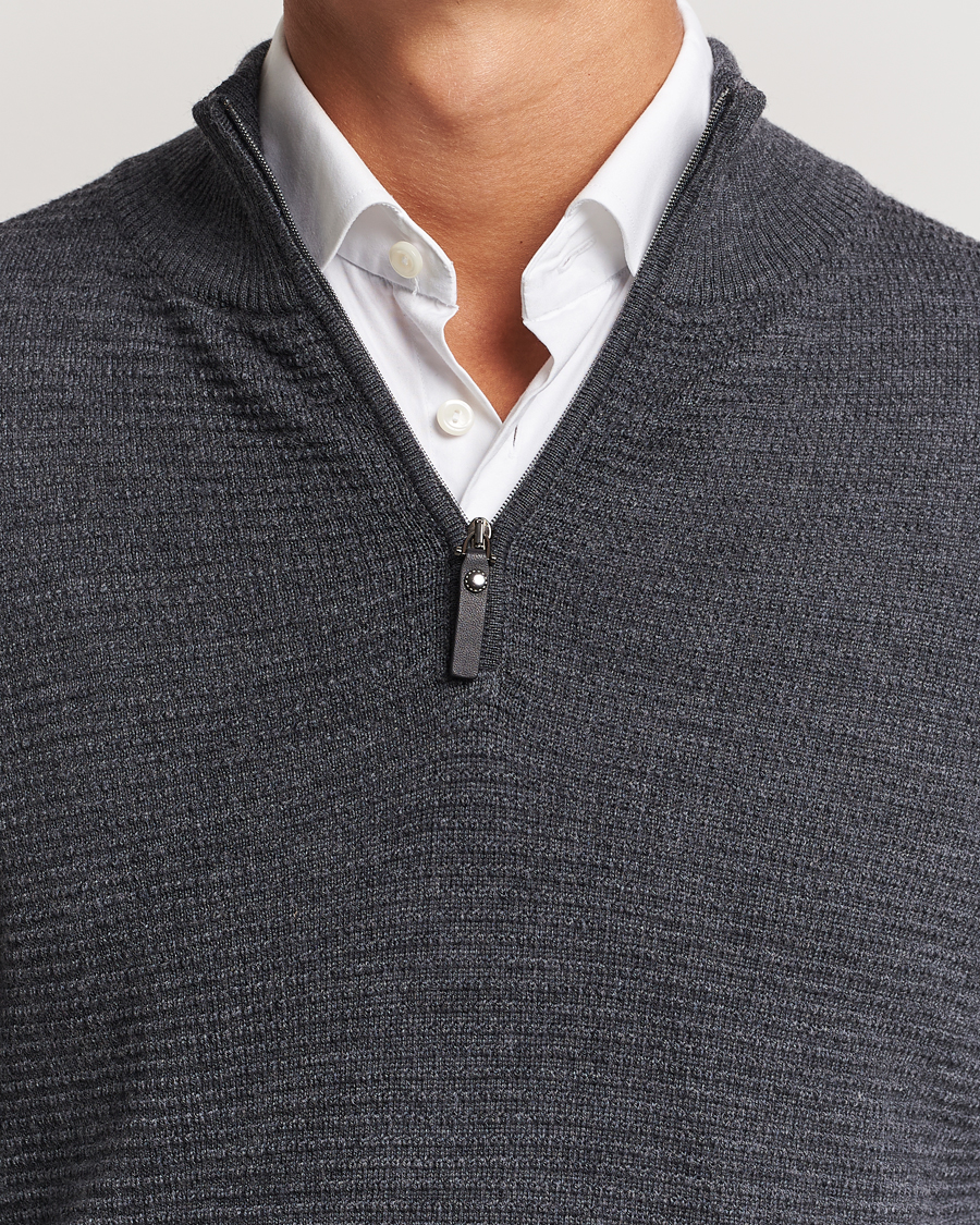 Men | Sweaters & Knitwear | Canali | Textured Knit Half Zip Charcoal