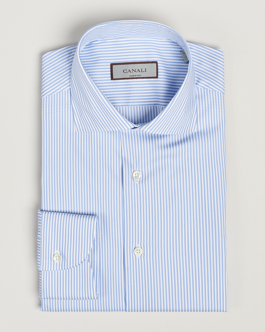 Men | Shirts | Canali | Slim Fit Cotton/Stretch Shirt Light Blue Stripe