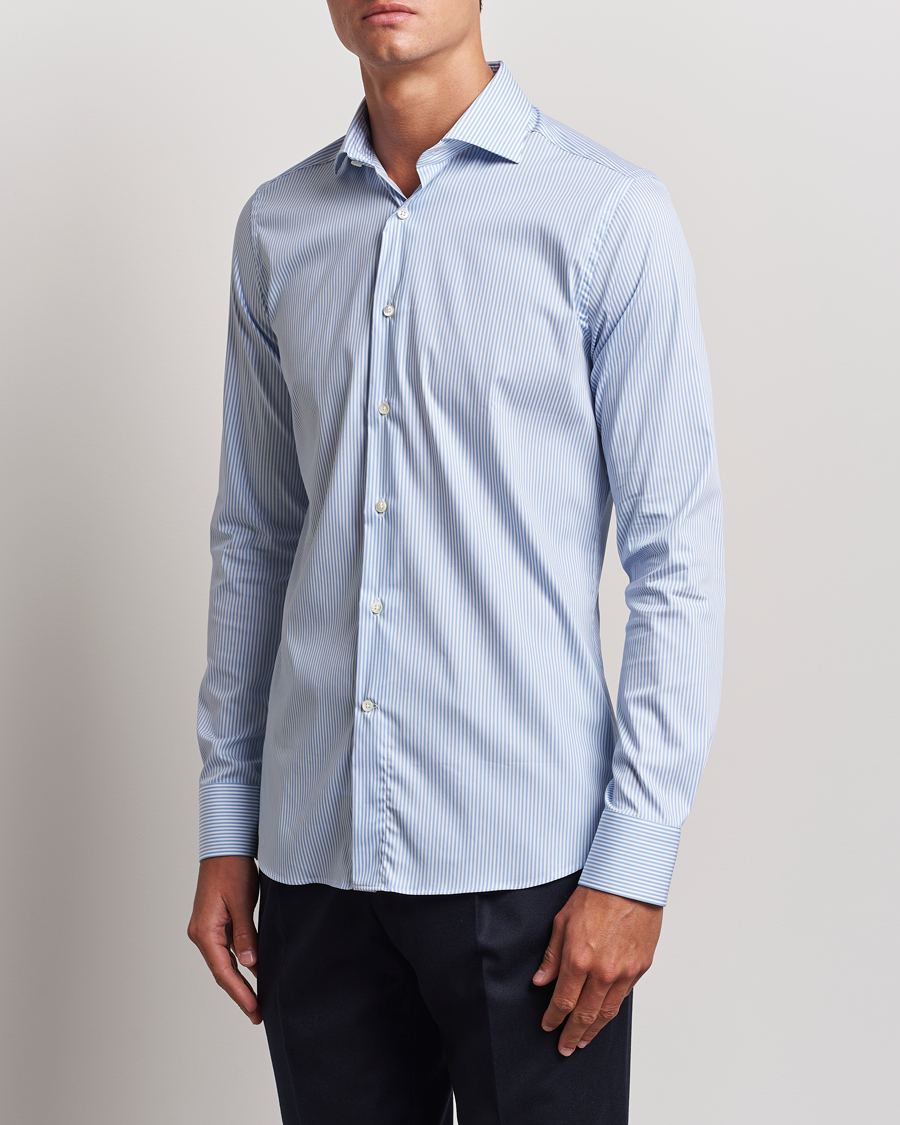 Men | Shirts | Canali | Slim Fit Cotton/Stretch Shirt Light Blue Stripe